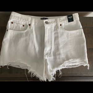ABERCROMBIE White distressed denim shorts